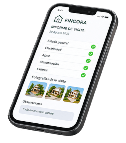 Informe de visita de FINCORA en un teléfono móvil